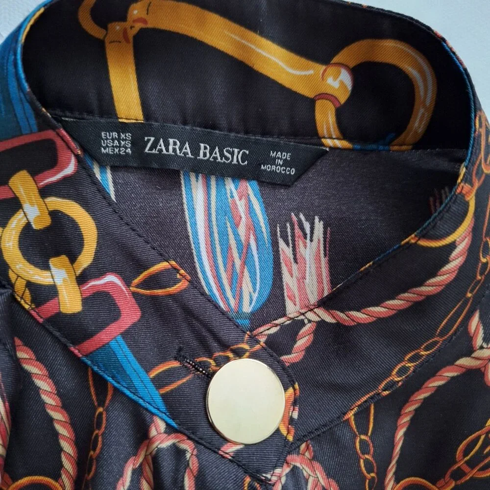 Zara Black Long Sleeve Chain Print Blouse - Picture 6 of 10
